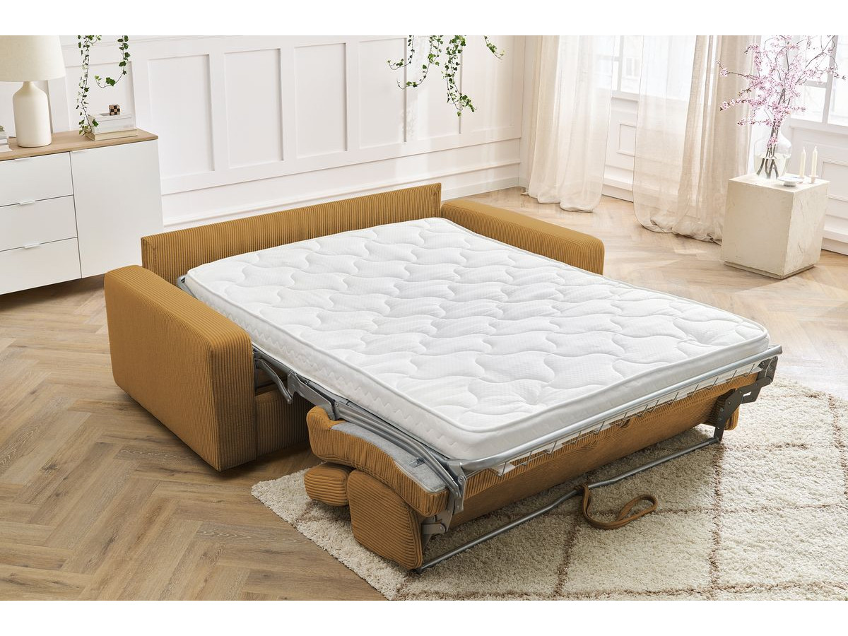 Bobochic Monaco Schlafsofa 3-Sitzer Cordsamt Gelb, Liegefläche 140 × 190 cm
