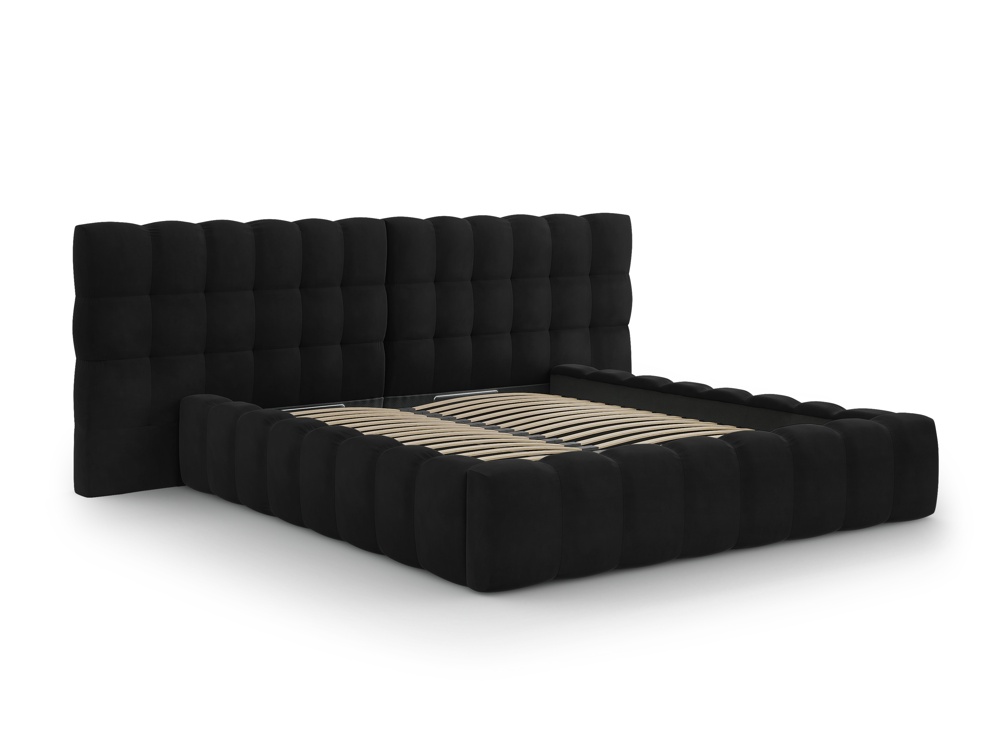 Cosmopolitan Design Stauraumbett mit doppeltem Kopfteil Bali 140x200 Samt Bluvel Schwarz