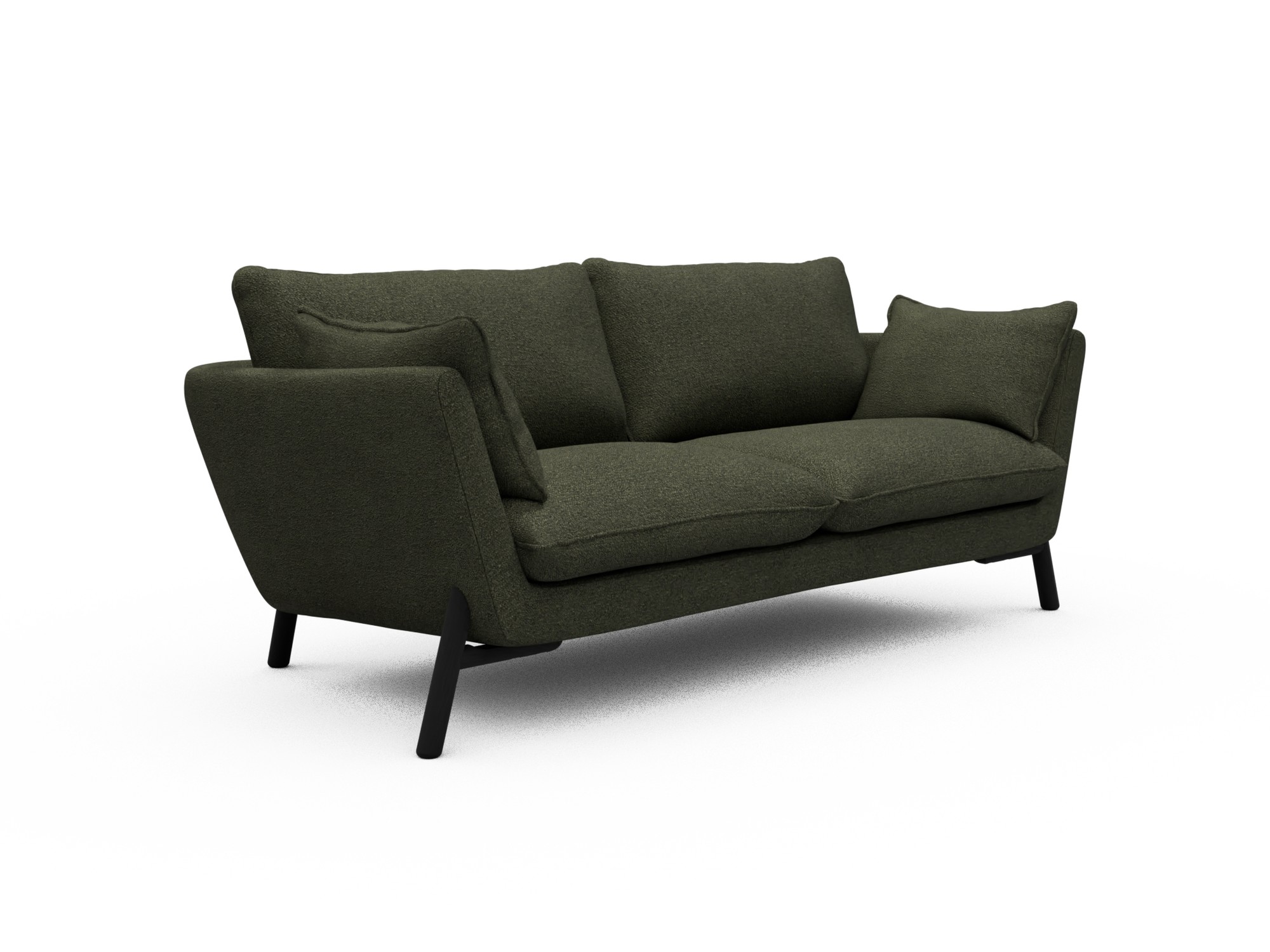 Skandi Home Sofa Emil 2-Sitzer Beinfarbe Eiche Schwarz Boucle-Forest-Green moebelfaktor