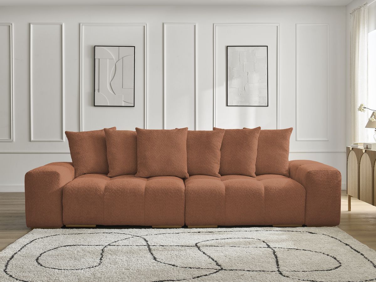 Bobochic Anakin Sofa 3-Sitzer, 6 Kissen Bouclé-Stoff Orange