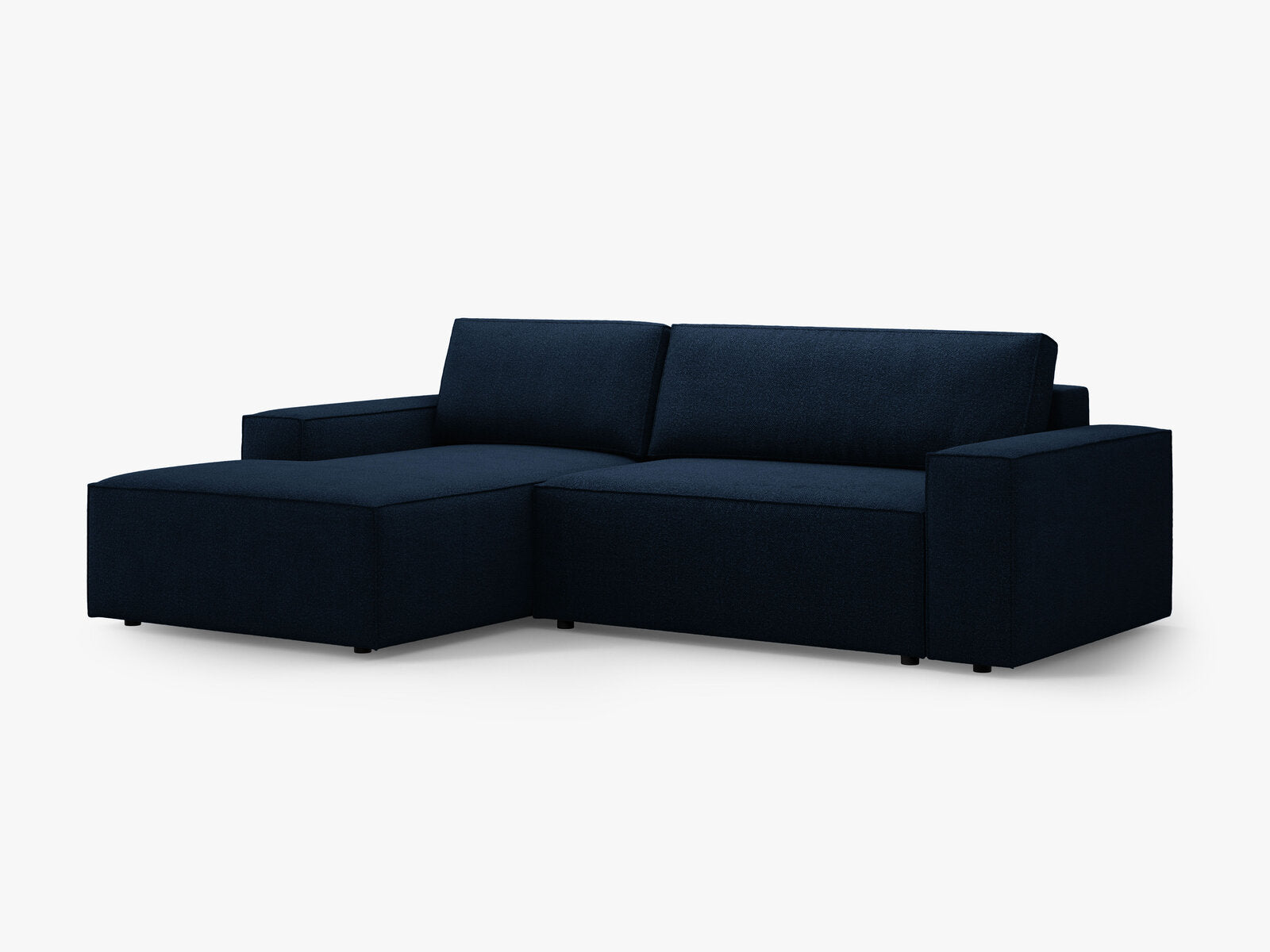 Micadoni Schlaf-Ecksofa Jodie 3-Sitzer Links Boucle Dunkelblau