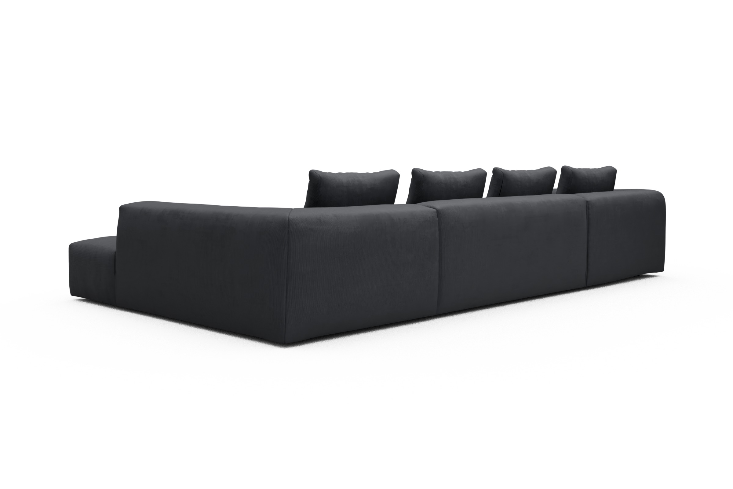 Wohnlandschaft Fred Relax-Ecke rechts mit 2-Sitzer und Chaiselongue links Cordufine-Slate-Grey
