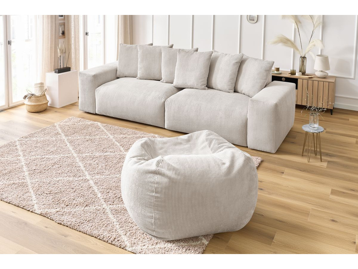 Bobochic Voltaire Sofa 5-Sitzer mit Pouf Cordsamt Beige