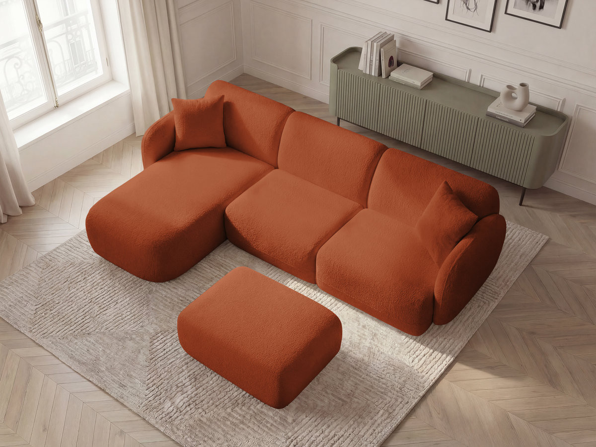 Bobochic Anda Ecksofa mit Pouf 292 × 163 cm Chenille Orange Ecke links