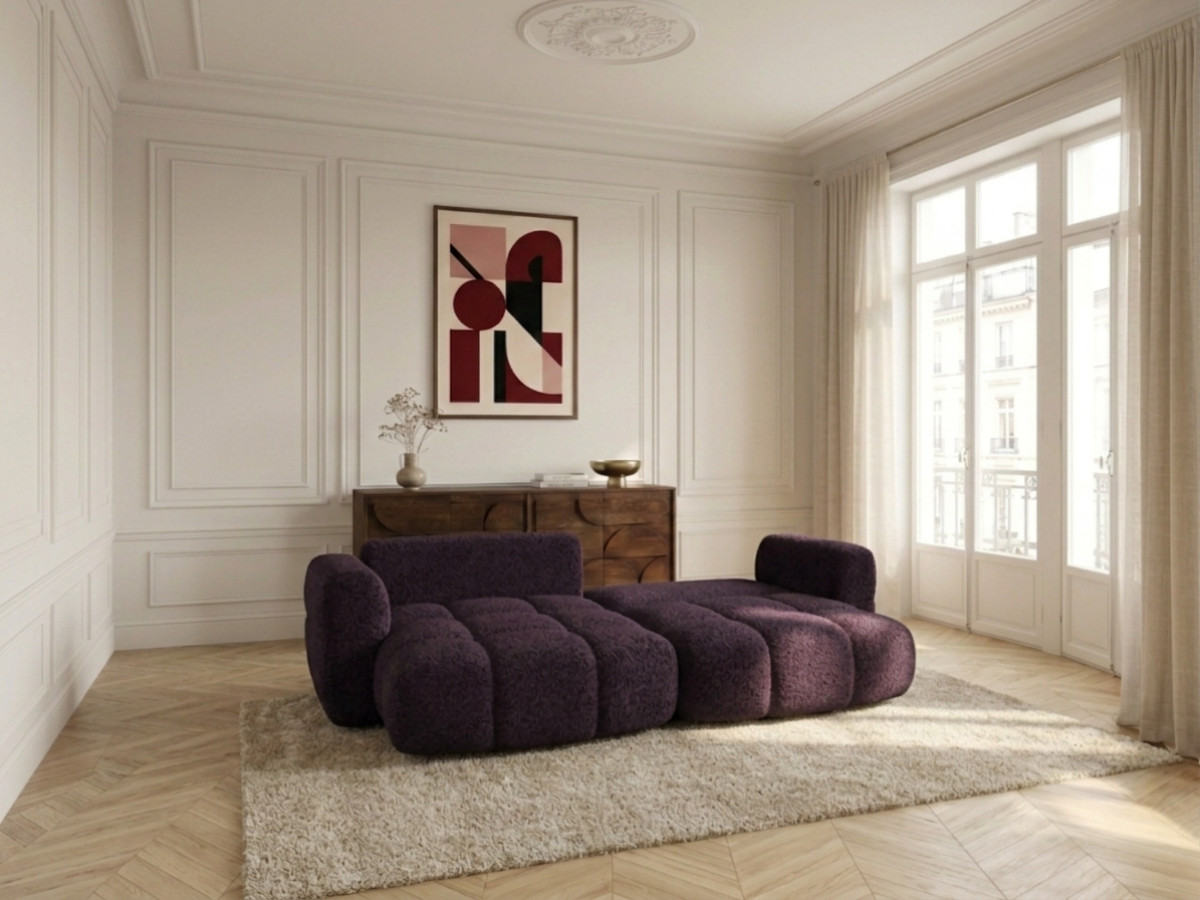 Bobochic Madison Ecksofa mit Schlaffunktion und Bettkasten Stoff Violett