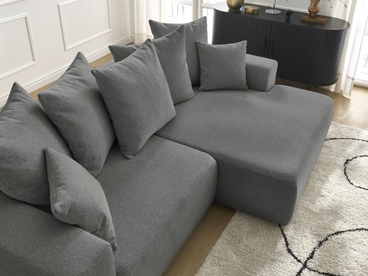 Bobochic Atilla Ecksofa mit Schlaffunktion und Bettkasten Melange-Stoff Dunkelgrau Ecke rechts