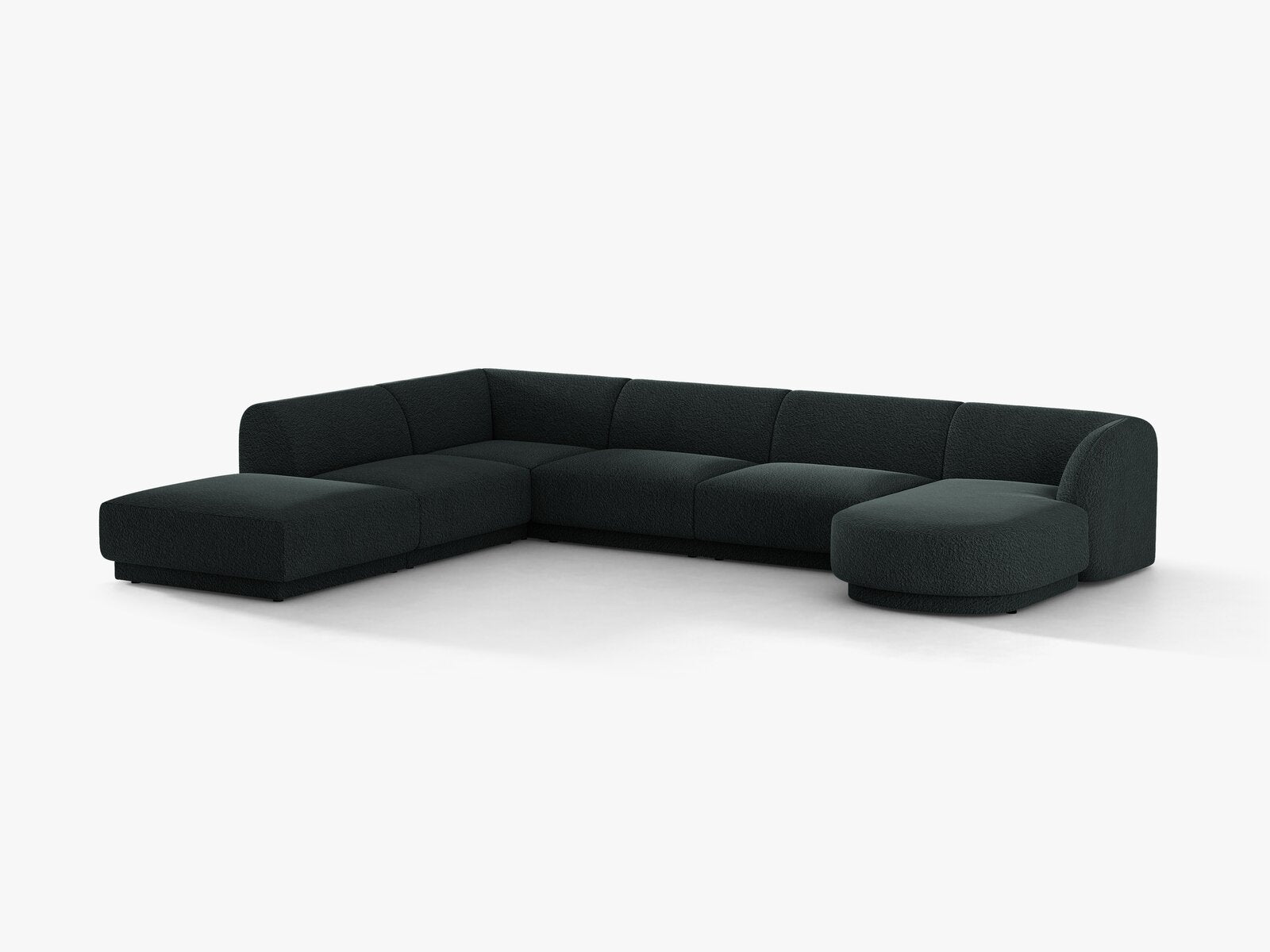 Micadoni Panorama-Ecksofa Miley 6-Sitzer Links Boucle Baloo Schwarz