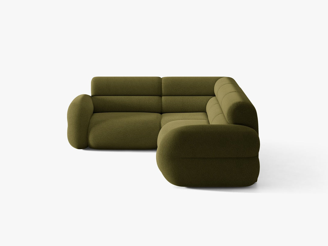 Micadoni Neo Ecksofa 5-Sitzer Rechts Boucle Baloo Dunkles Olivgrün