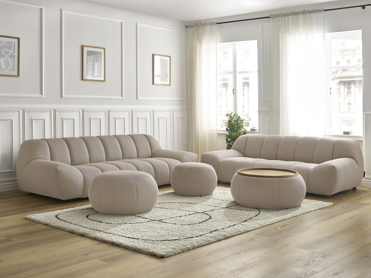 Bobochic Hayden Sofa 7-Sitzer mit Pouf Mesh-Stoff Taupe