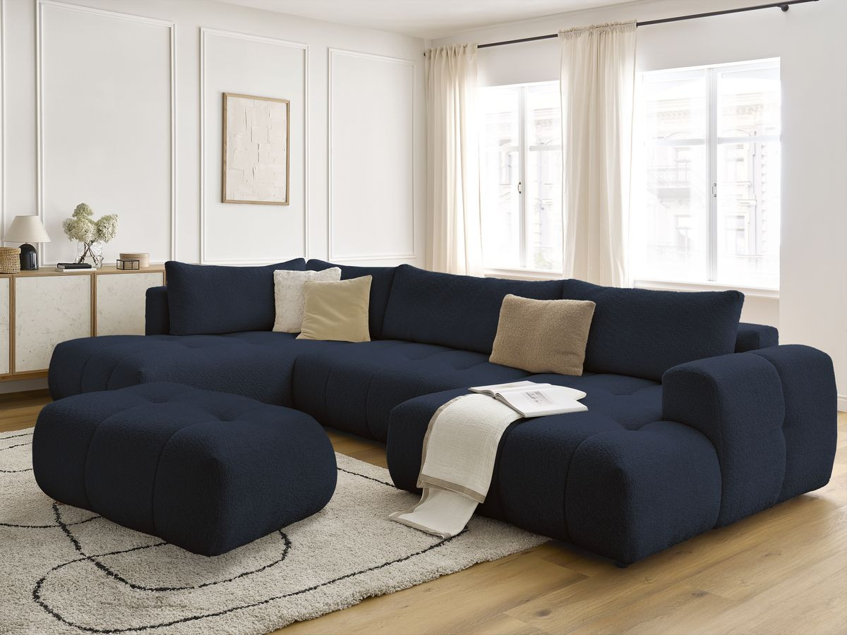 Bobochic Fuji Wohnlandschaft mit Pouf Bouclé-Stoff Dunkelblau Ecke rechts