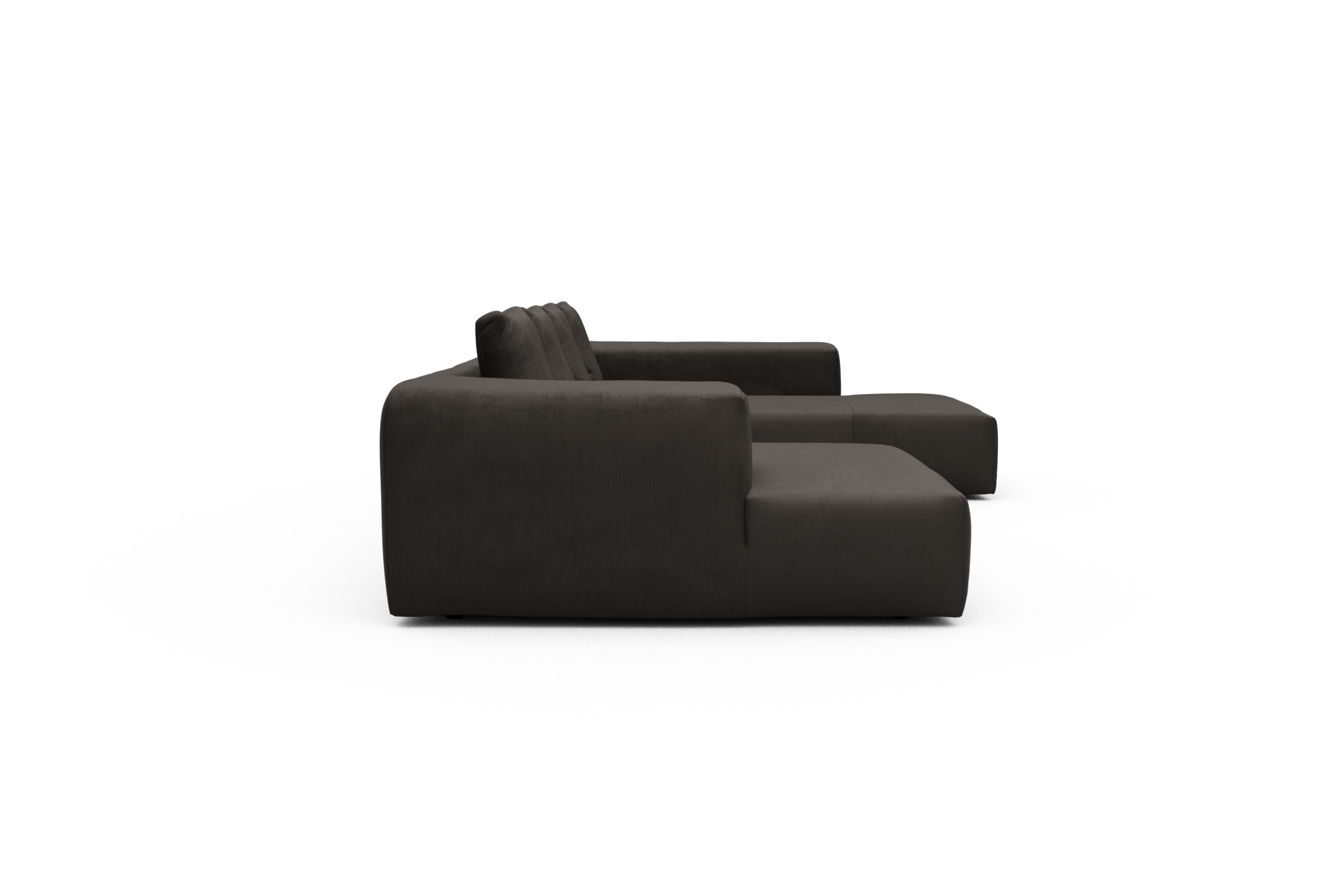 Wohnlandschaft Fred Relax-Ecke rechts mit 2-Sitzer und Chaiselongue links Cordufine-Taupe