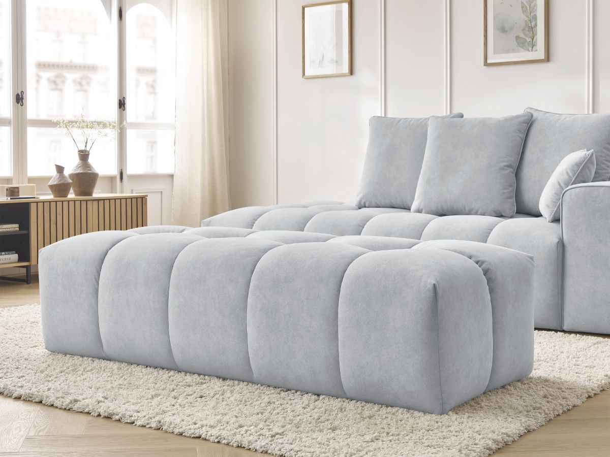 Bobochic Mont-blanc Sofa 5-Sitzer mit Pouf Samt Hellgrau Armlehne rechts