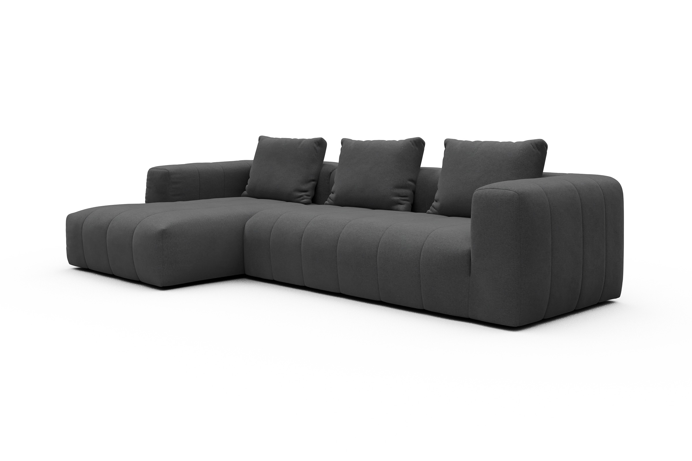 Ecksofa Hugo 2,5-Sitzer Armlehne rechts mit Chaiselongue Satya-Zinc