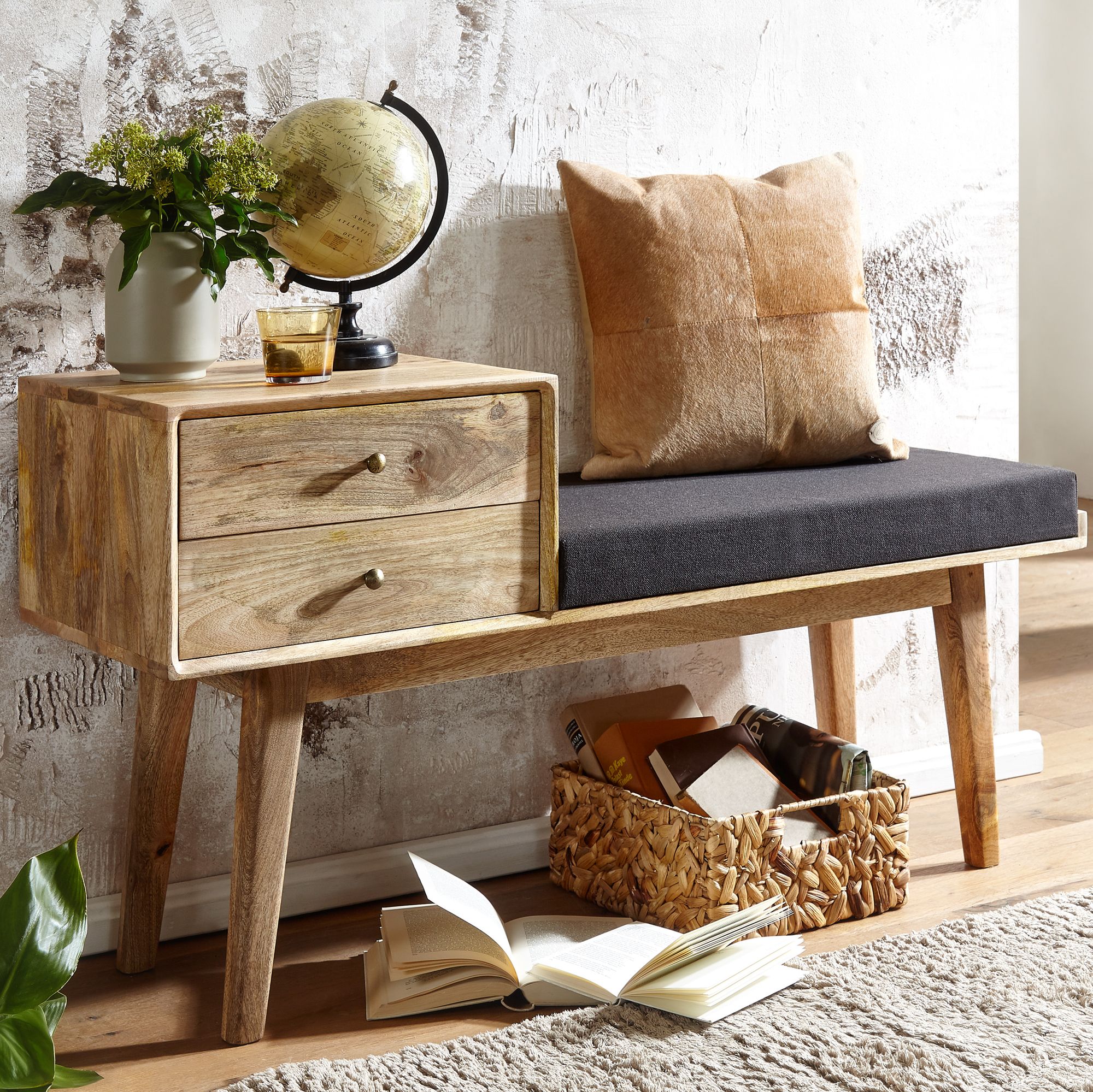 Sitzbank Holar Mango Massivholz Schwarz 120 × 40 × 65 cm