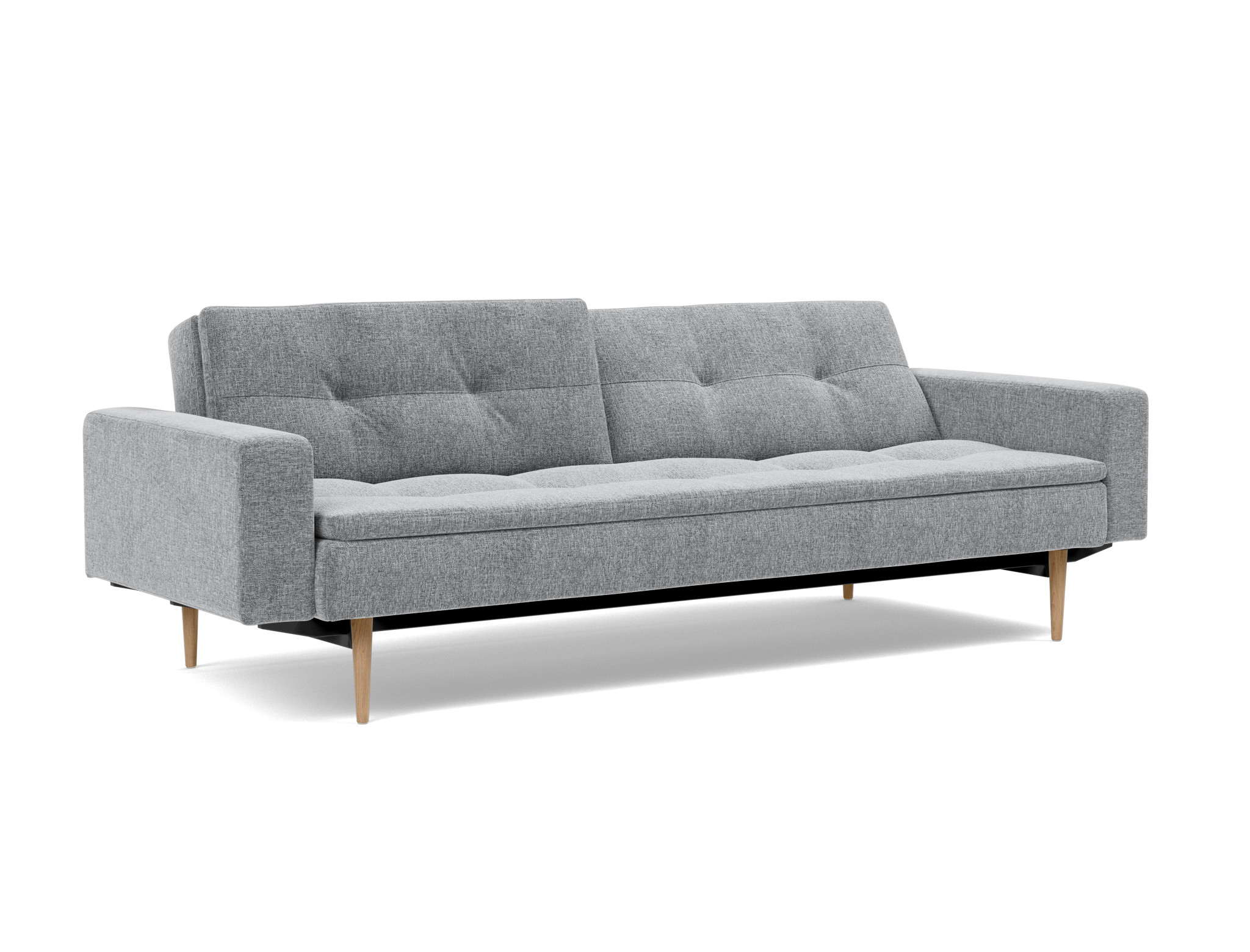 Schlafsofa Dublexo mit Armlehnen Strukturierter Stoff Twist 565-Granite Beine Styletto Eiche hell