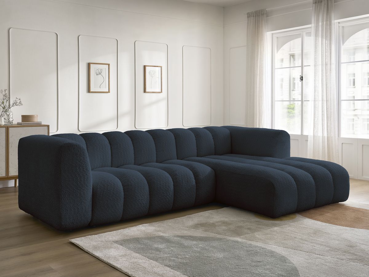 Bobochic Talia Ecksofa Bouclé-Stoff Dunkelblau Ecke rechts