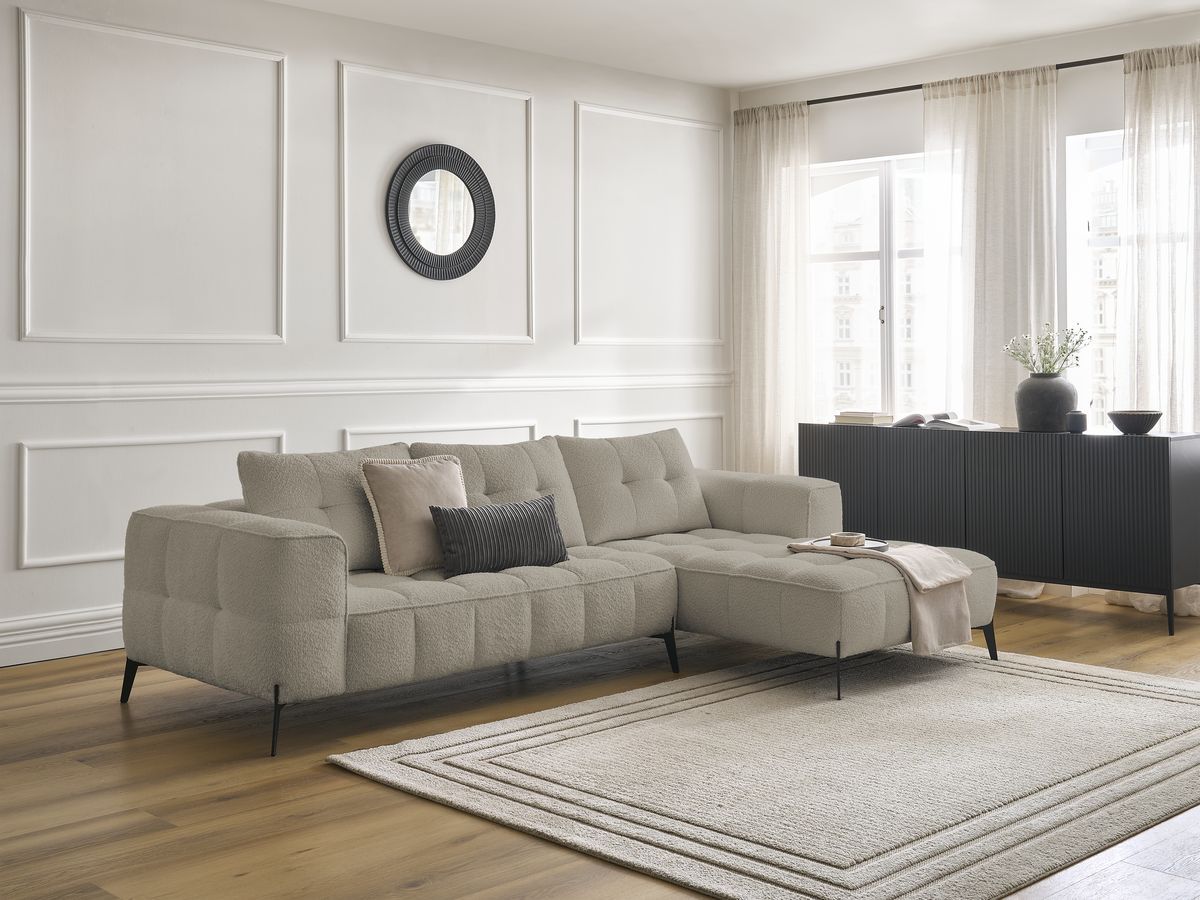 Bobochic Anis Ecksofa Bouclé-Stoff Taupe Ecke rechts