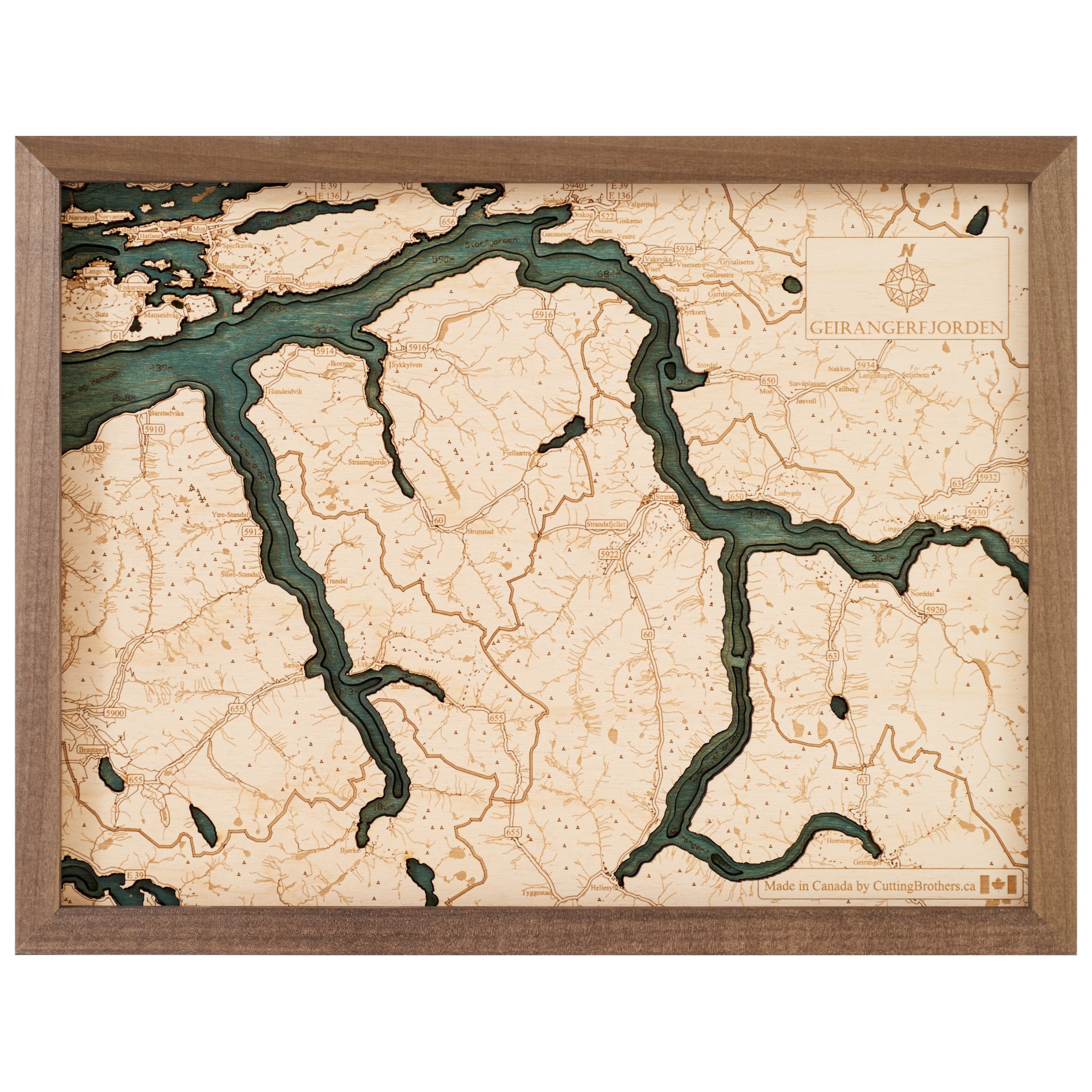 Cutting Brothers 3D Holz-Wandkarte Geiranger Fjord 40.5 x 30.5 moebelfaktor
