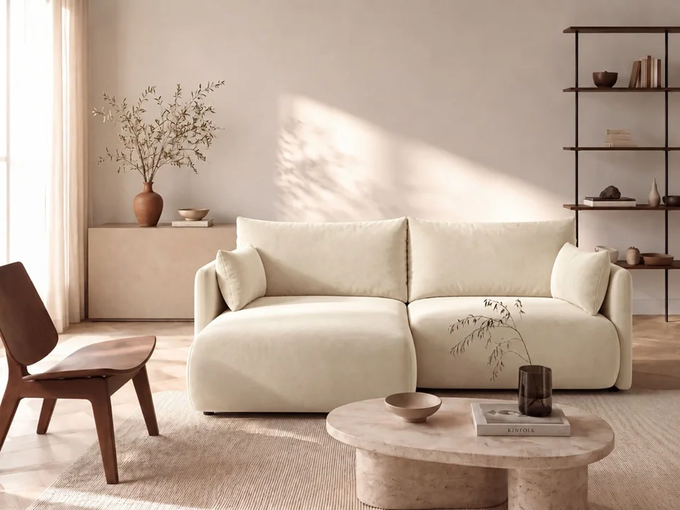 Cosmopolitan Design Ecksofa Monaco 3-Sitzer mit Schlaffunktion Samt Bluvel Helles Beige Links