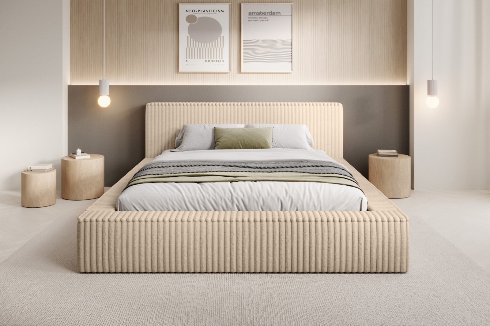 Polsterbett Lento Softcord mit Fellstruktur 180x200 mit Metallrahmen Vito 26
