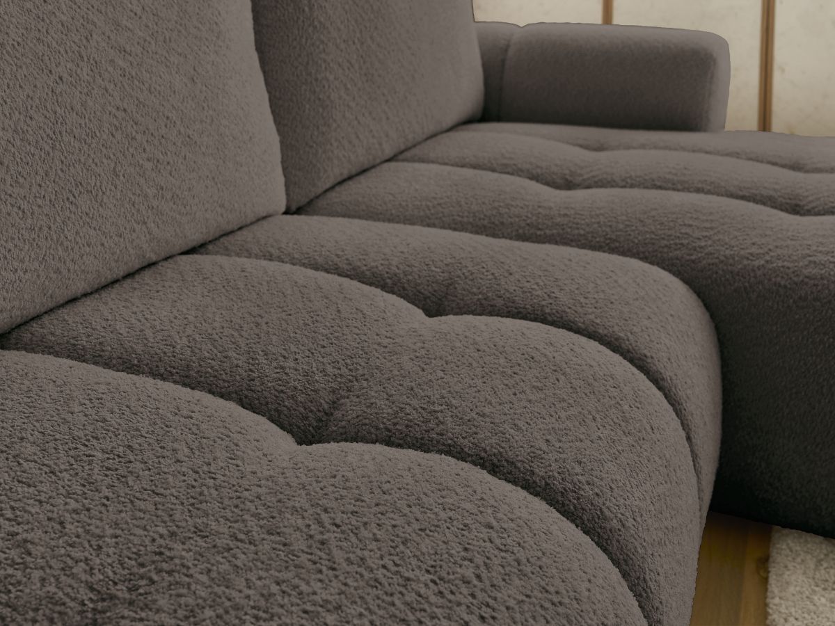 Bobochic Fuji Ecksofa mit Schlaffunktion und Bettkasten 292 × 160 cm Bouclé-Stoff Braun Ecke rechts