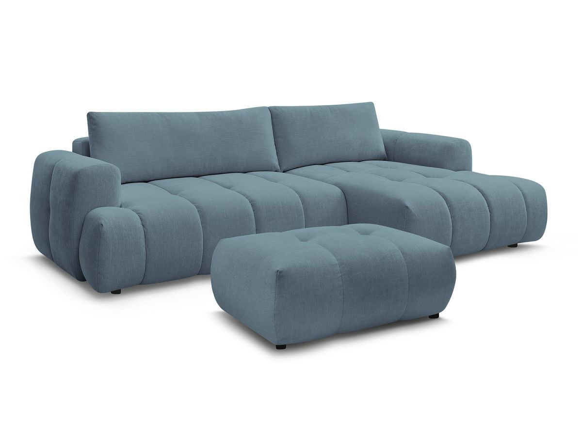 Bobochic Fuji Ecksofa mit Schlaffunktion und Bettkasten und Pouf 292 × 160 cm Stoff Hellblau Ecke rechts