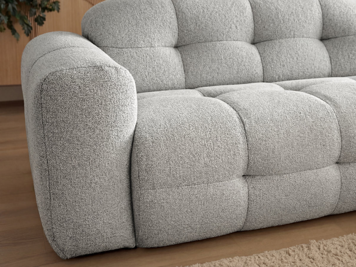 Bobochic Laura Ecksofa mit großem Pouf Melange-Stoff Hellgrau Ecke rechts