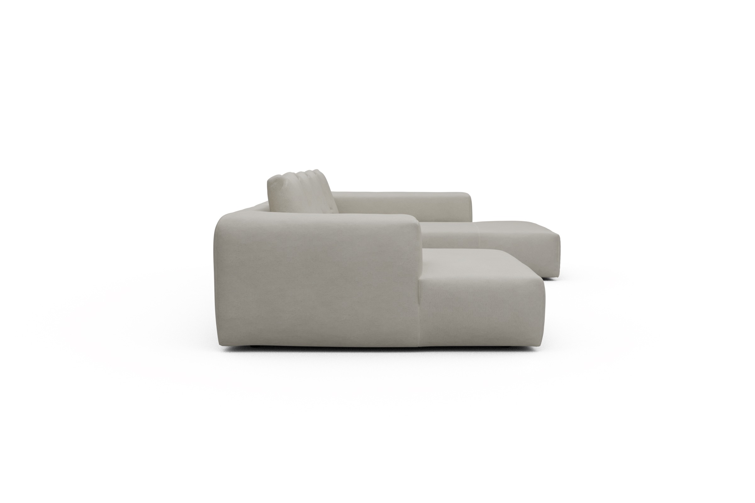 Wohnlandschaft Fred Relax-Ecke rechts mit 2-Sitzer und Chaiselongue links Denari-Clean-Beige