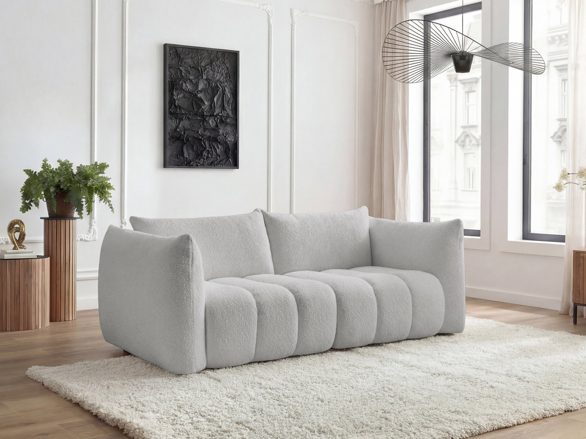 Bobochic Azra Sofa 3-Sitzer Bouclé-Stoff Hellgrau