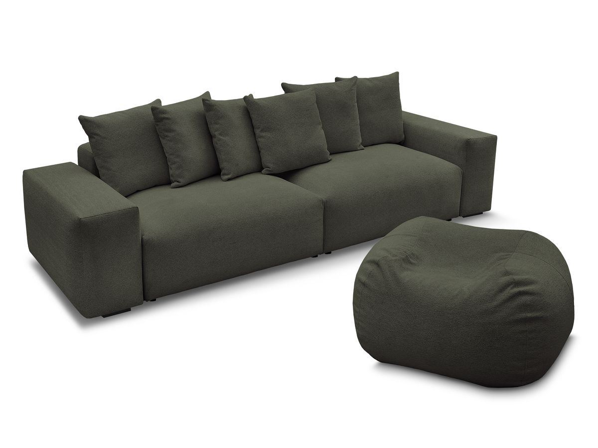 Bobochic Voltaire Sofa 5-Sitzer mit Pouf Melange-Stoff Grün