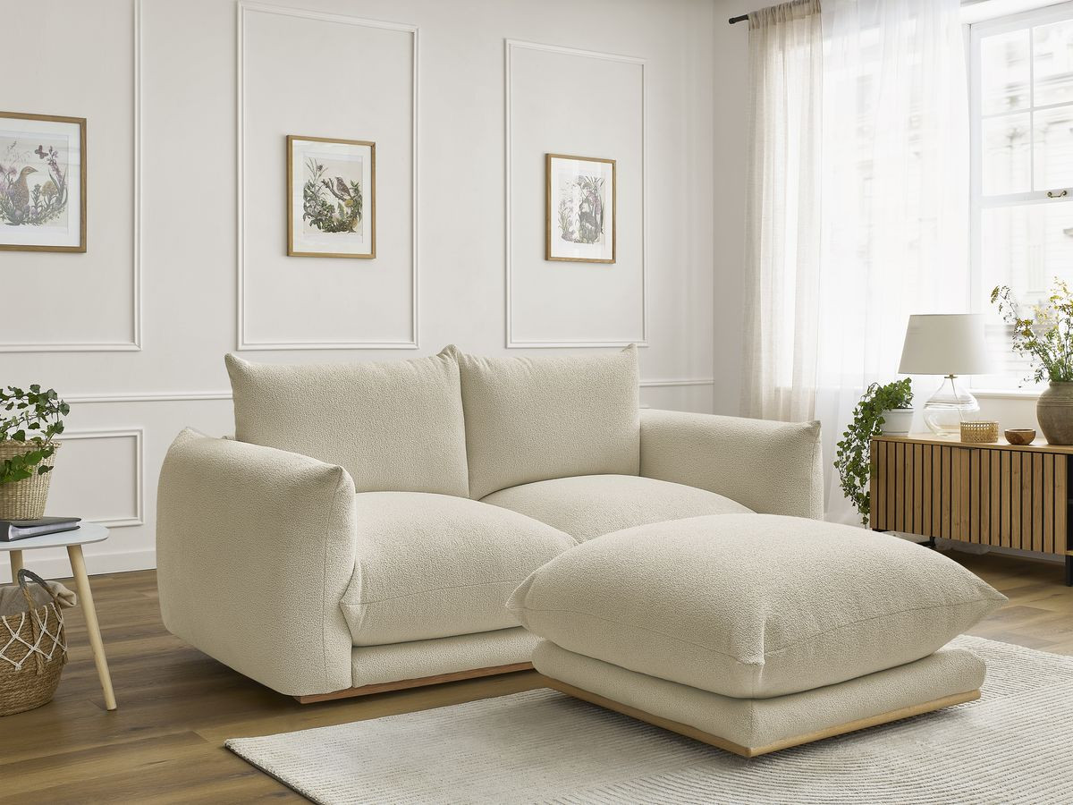 Bobochic Ernest Sofa 3-Sitzer mit Pouf 193 × 106 cm Bouclé-Stoff Beige