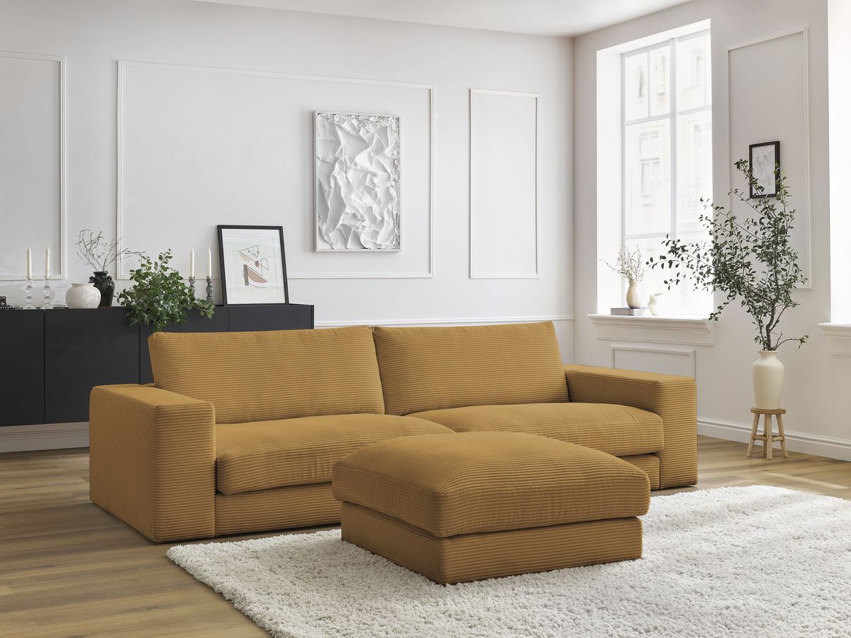 Bobochic Leonard Sofa 4-Sitzer mit Pouf 274 × 109 cm Cordsamt Gelb