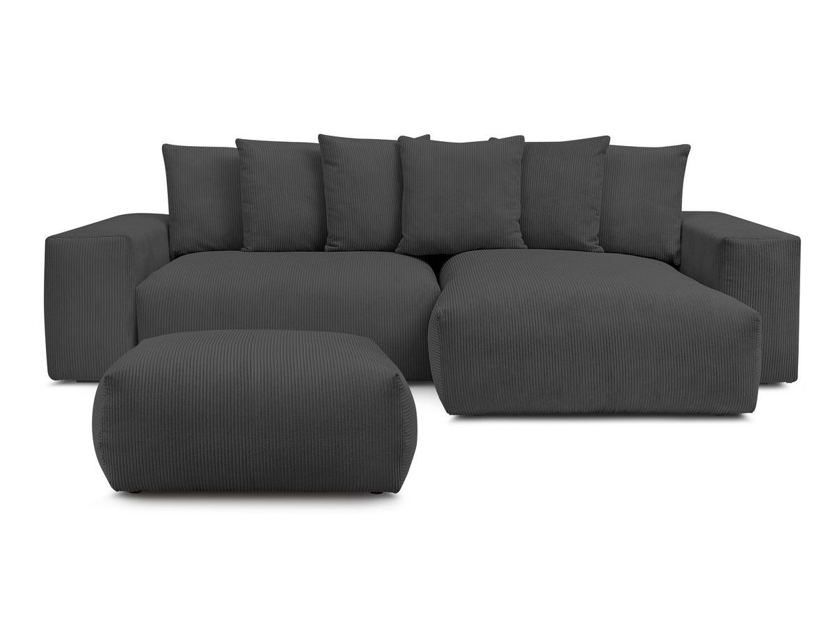 Bobochic Voltaire Ecksofa mit Schlaffunktion und Bettkasten und Pouf Cordsamt Dunkelgrau
