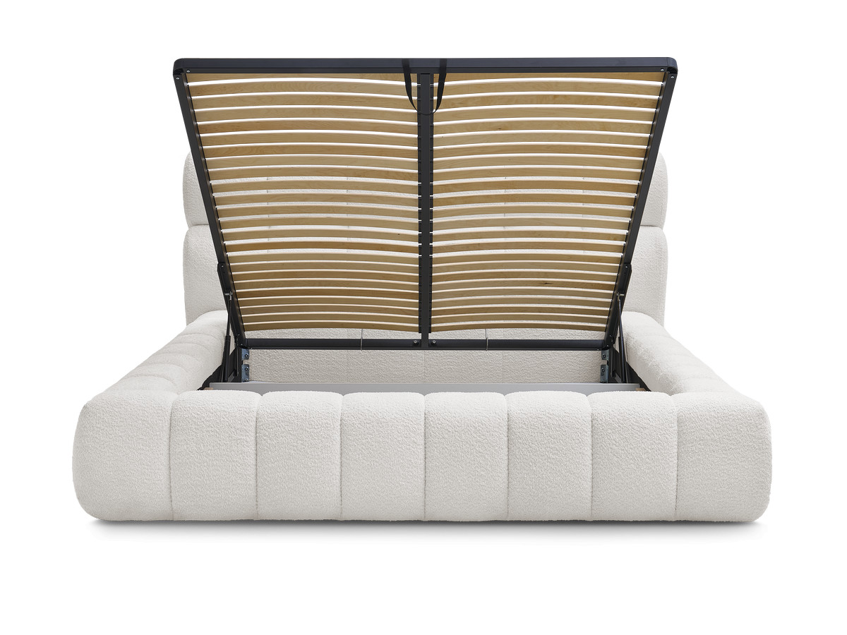 Bobochic Mont-blanc Polsterbett mit Bettkasten Bouclé-Stoff Weiß, Liegefläche 160 × 200 cm