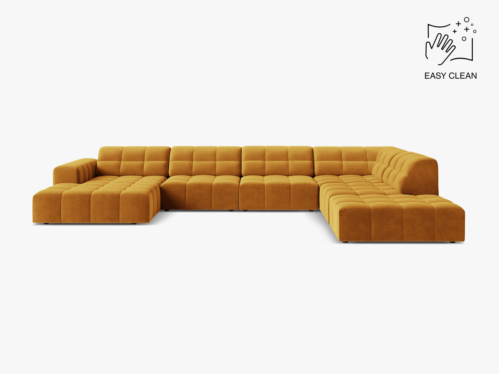 Micadoni Panorama Ecksofa Jennifer 7-Sitzer Rechts Samt Venus Gelb