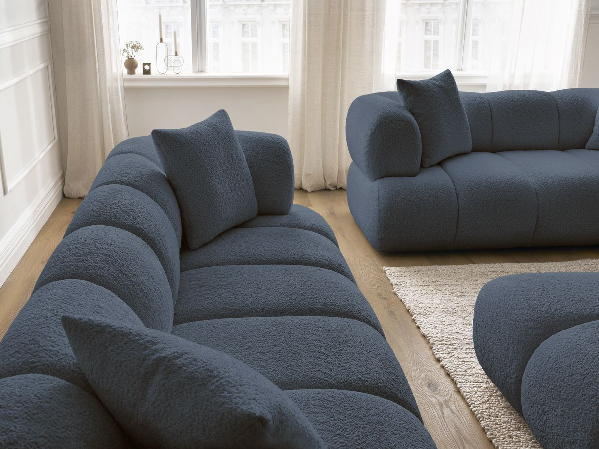 Bobochic Pamira Sofa 5-Sitzer mit Pouf Bouclé-Stoff Dunkelblau