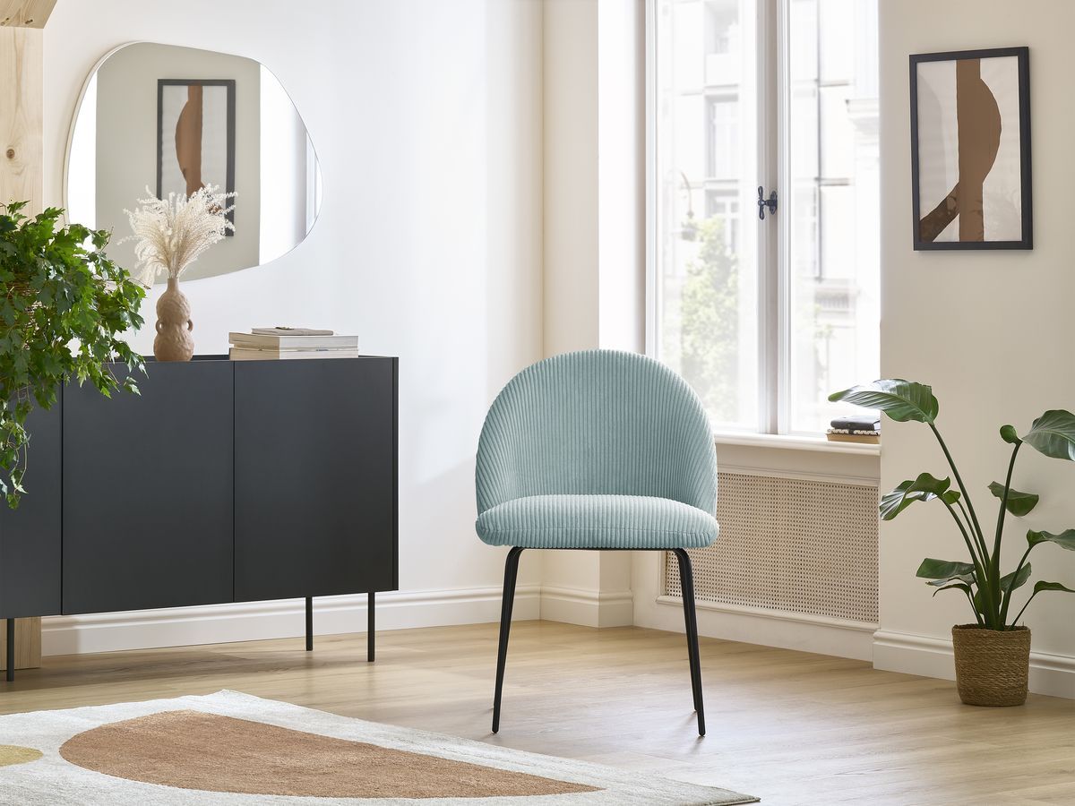Bobochic Lalie Esszimmerstuhl mit Metallbeinen, schwarz Cordsamt Hellblau