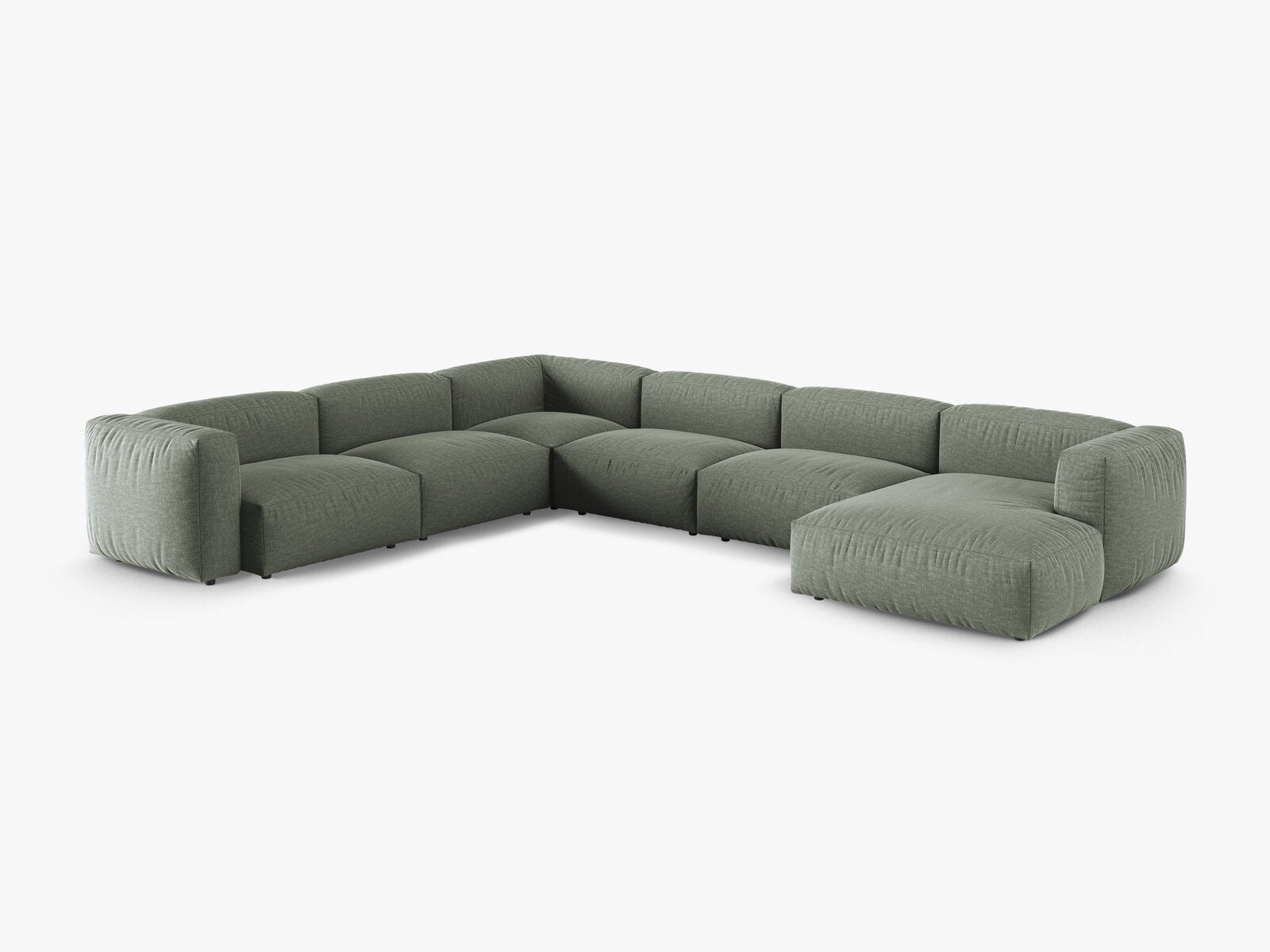 Micadoni modulares Ecksofa XL Martina 6-Sitzer 90cm Sitztiefe Links Strukturierter Stoff Boston Moßgrün