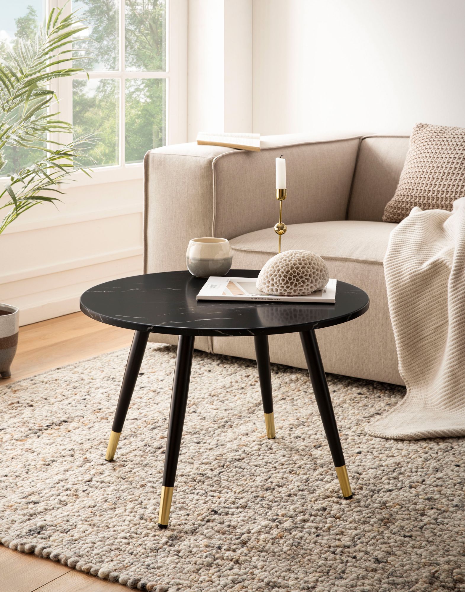 Couchtisch Ringstad Marmoroptik Schwarz Ø 60 × H 41 cm