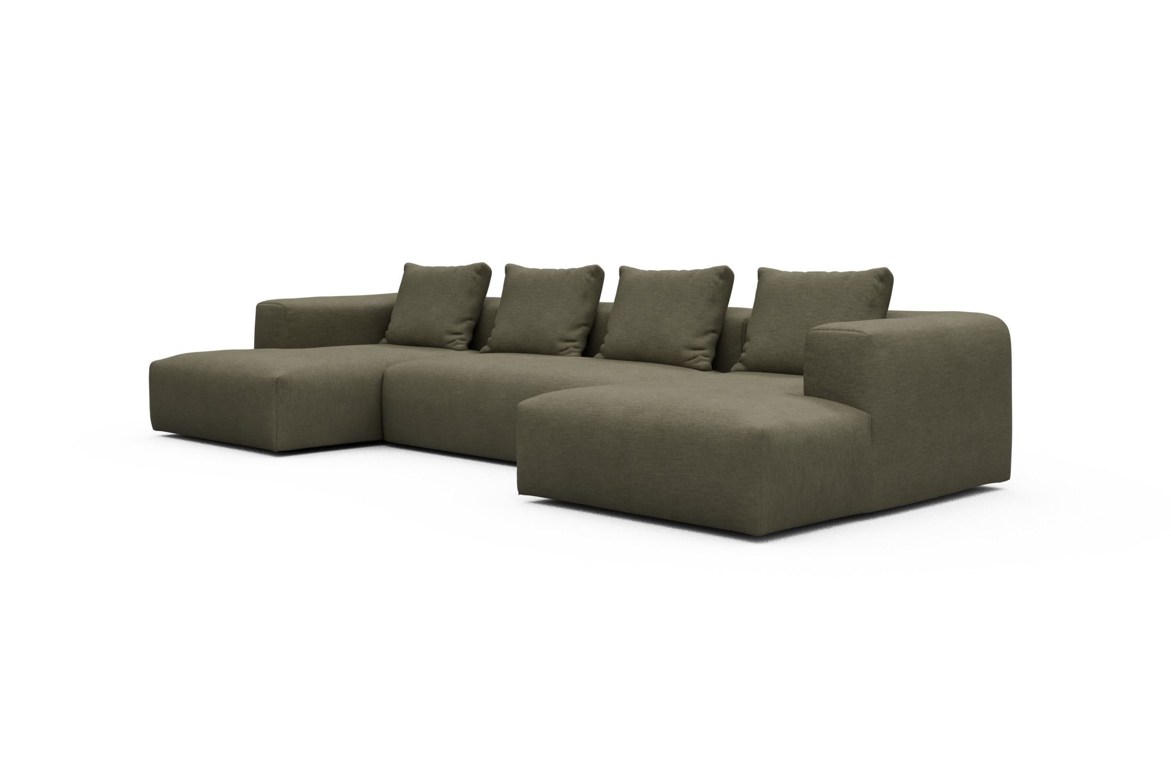Wohnlandschaft Fred mit 2-Sitzer und Chaiselongue beidseitig Vivus-Dusty-Olive