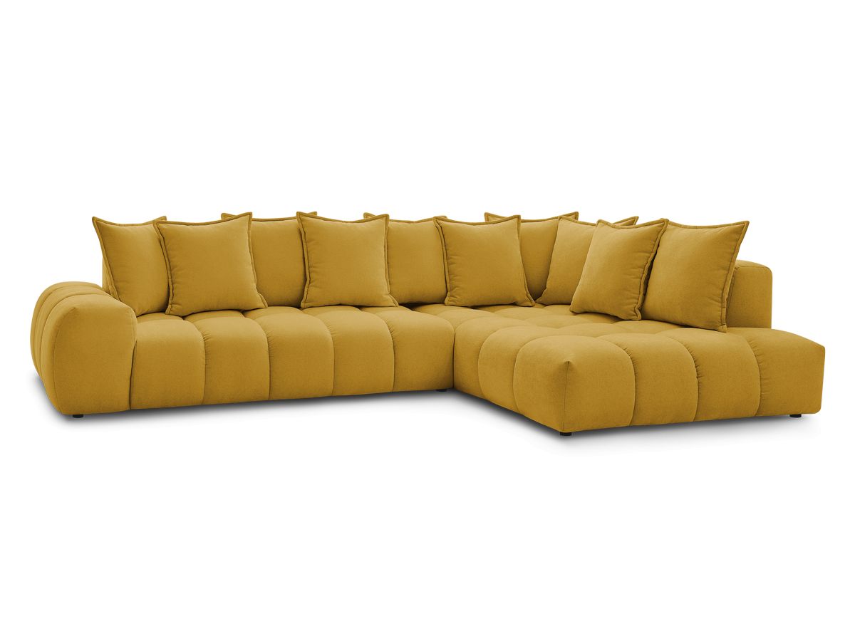 Bobochic Everest Ecksofa, 10 Kissen Strukturstoff Gelb Ecke rechts