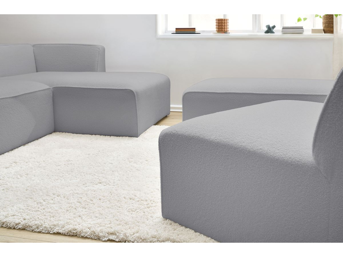 Bobochic Megeve Ecksofa mit Pouf Bouclé-Stoff Hellgrau Ecke rechts