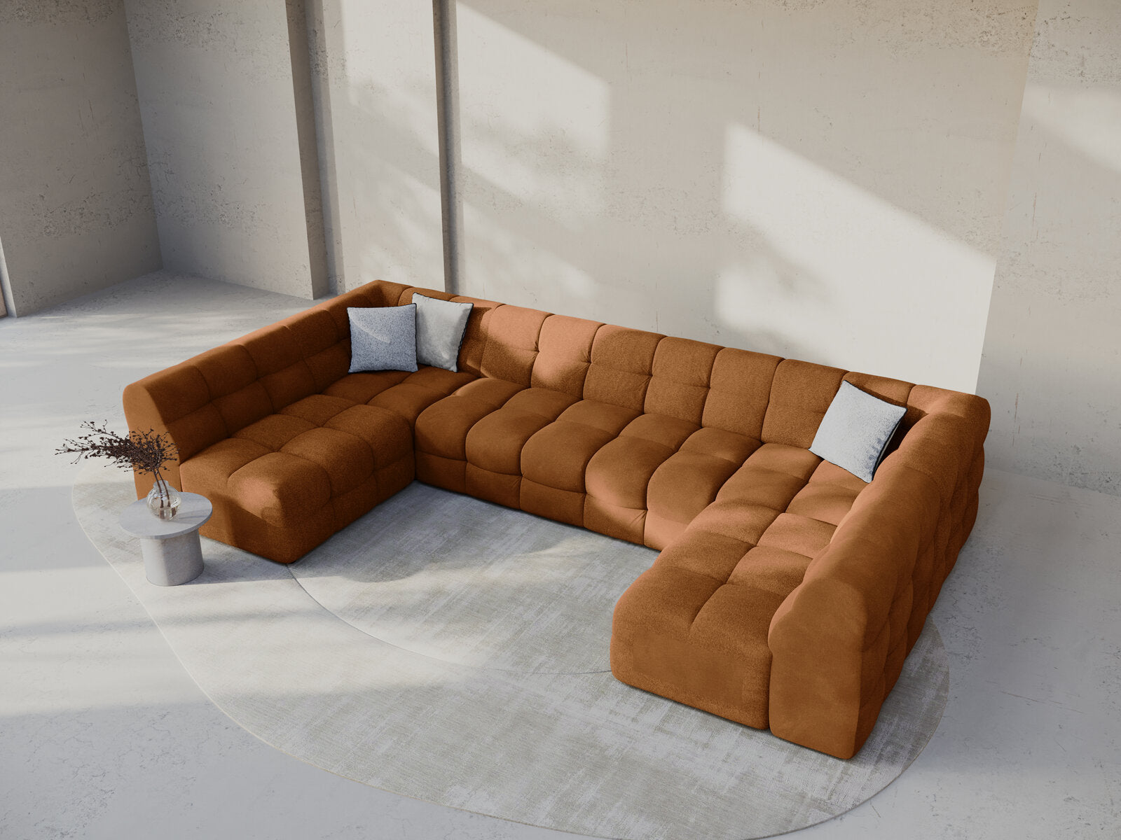 Micadoni Panorama-Sofa Kendal 7-Sitzer Samt Kamel