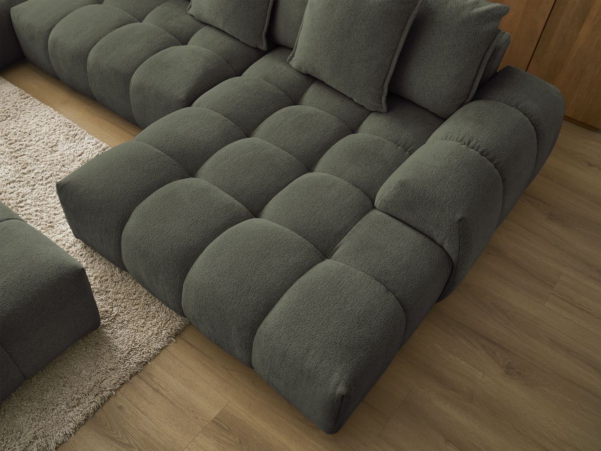 Bobochic Everest Wohnlandschaft mit Pouf, 14 Kissen Melange-Stoff Grün Ecke rechts