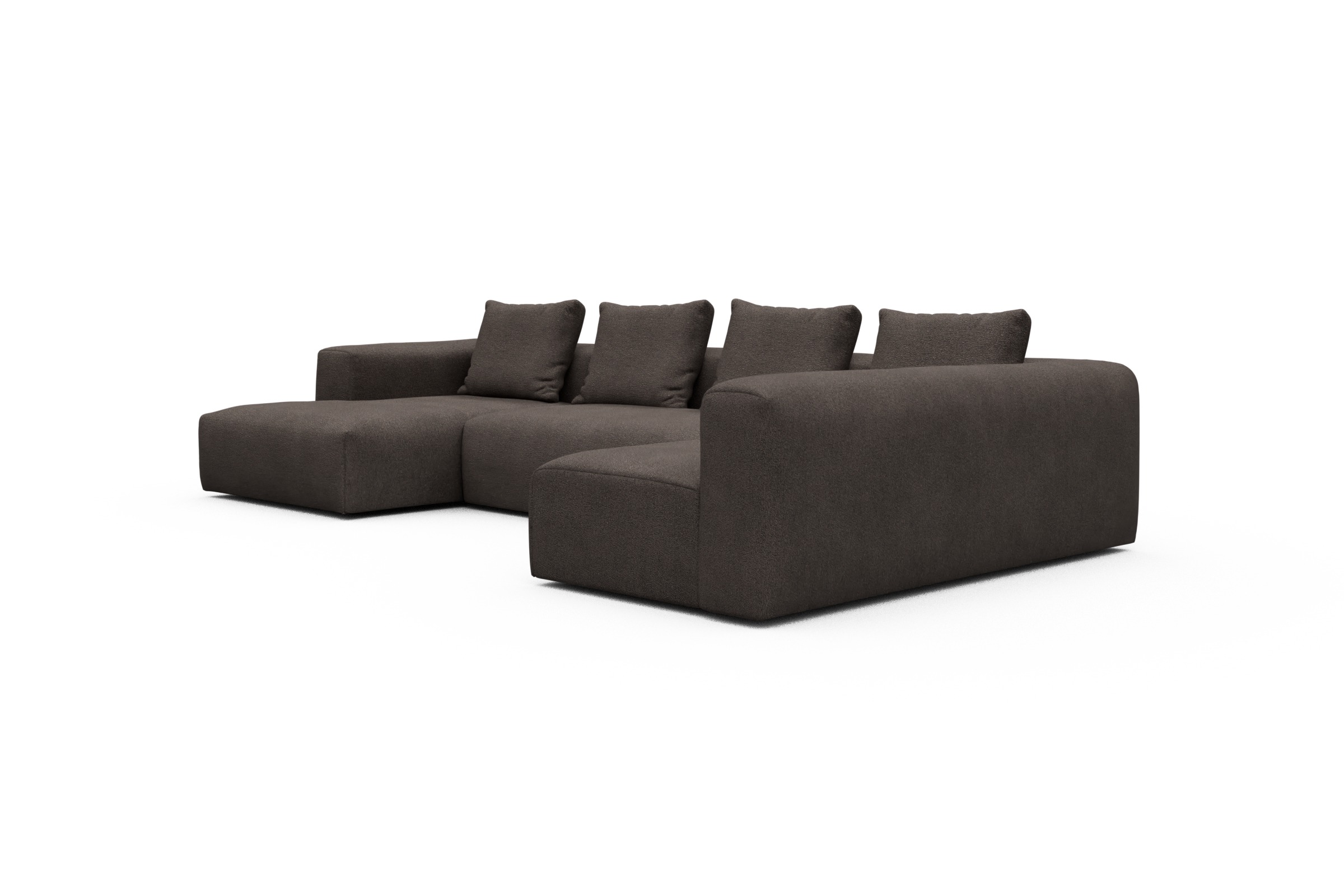 Wohnlandschaft Fred Chaiselongue links mit 2-Sitzer und lange Armlehne rechts Boucle-Taupe