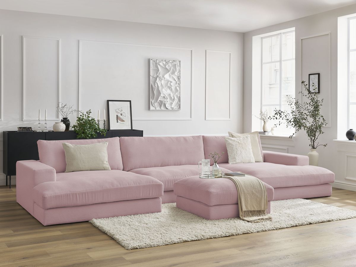 Bobochic Leonard Wohnlandschaft mit Pouf 349 × 159 cm Cordsamt Violett