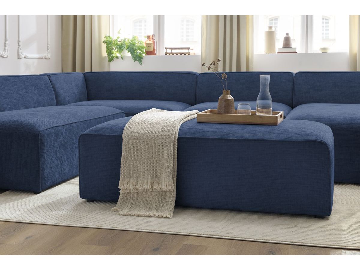 Bobochic Megeve Wohnlandschaft mit Pouf Strukturstoff Dunkelblau Ecke rechts