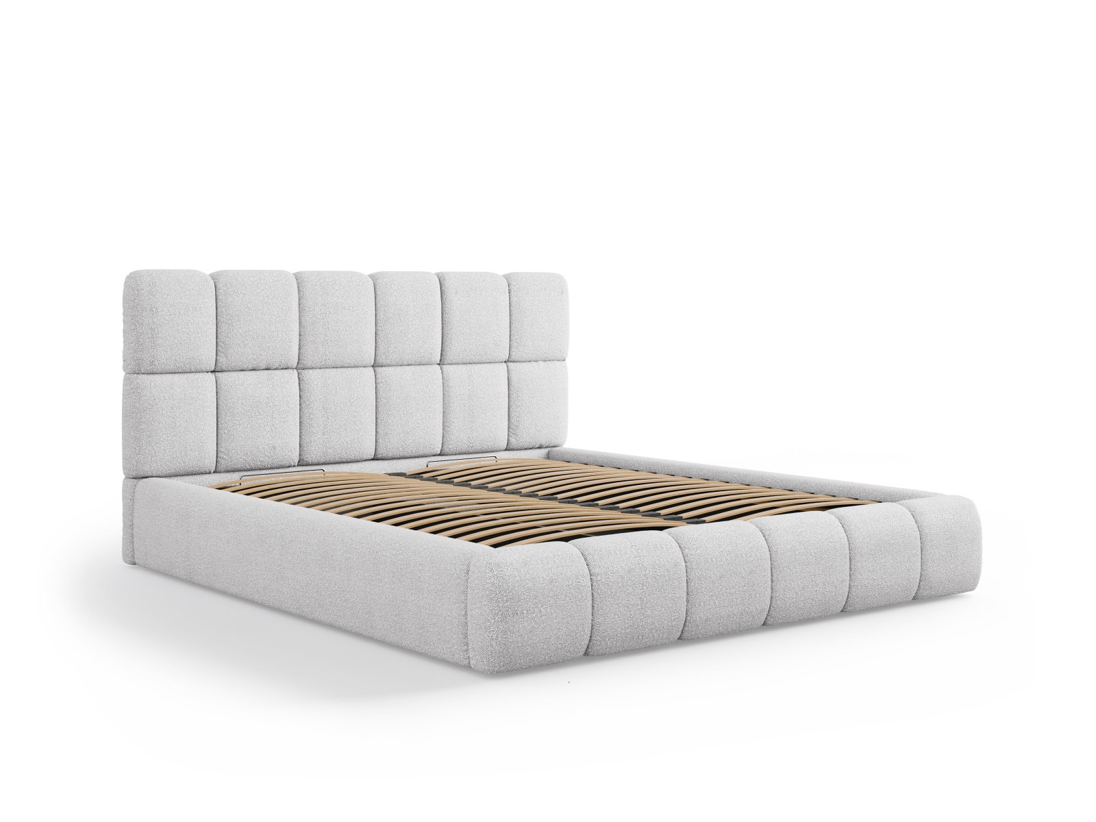 Micadoni Stauraumbett mit Kopfteil Bellis Boucle Baloo Hellgrau 160x200