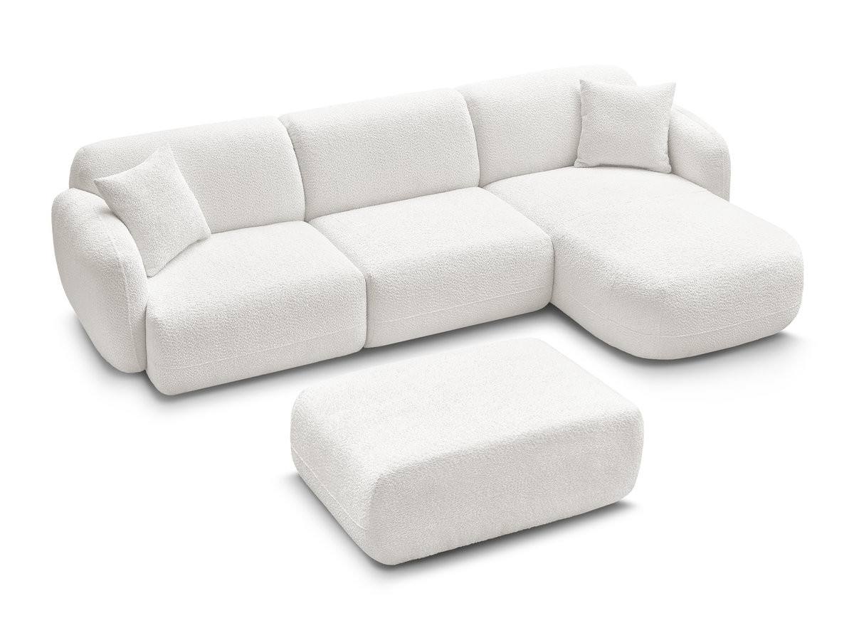 Bobochic Anda Ecksofa mit Pouf 292 × 163 cm Chenille Weiß Ecke rechts