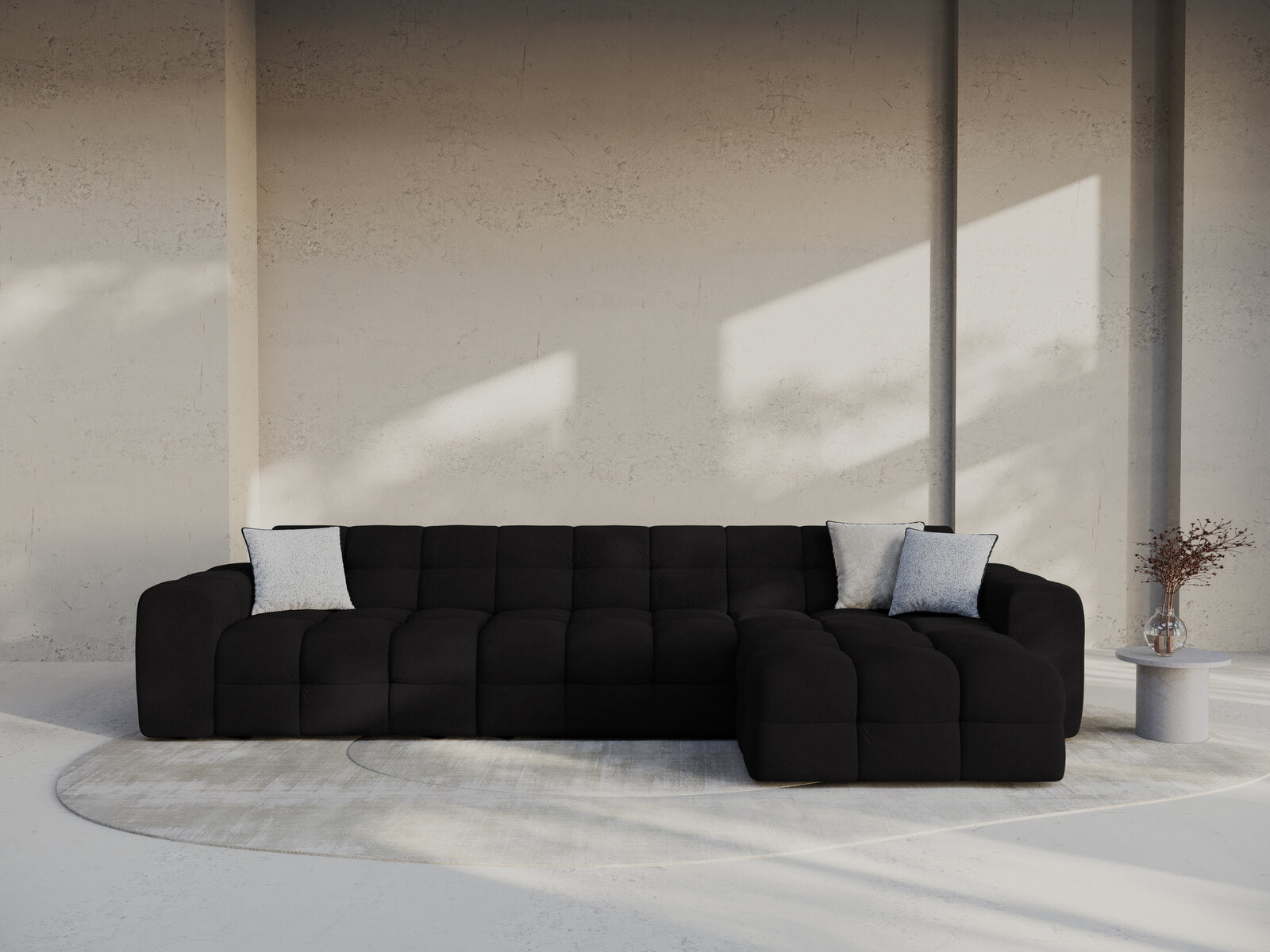 Micadoni Ecksofa Kendal 5-Sitzer Rechts Samt Magic Velvet Schwarz
